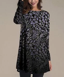 Nanu Black & Purple Leaf Long-Sleeve Tunic - Women & Plus