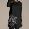 Nanu Black & White Large Snowflake Long-Sleeve Tunic - Women