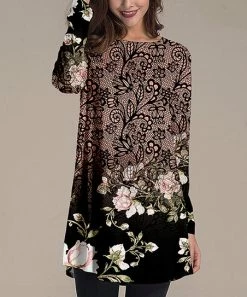 Nanu Black & Pink Floral Long-Sleeve Tunic - Women