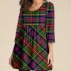 Nanu Red & Green Plaid Three-Quarter Sleeve Empire-Waist Tunic - Plus
