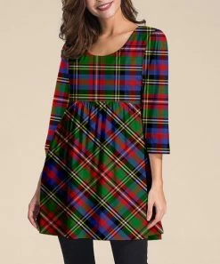 Nanu Red & Green Plaid Three-Quarter Sleeve Empire-Waist Tunic - Plus