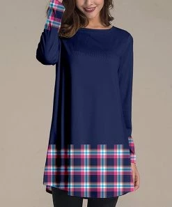 Nanu Navy & Pink Plaid Long-Sleeve Tunic - Women