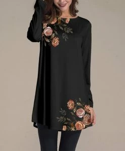 Nanu Black & Orange Roses Long-Sleeve Tunic - Women & Plus