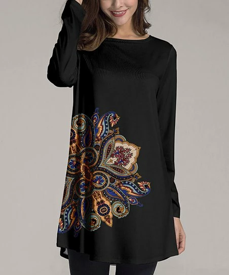 Nanu Black Medallion Long-Sleeve Tunic - Plus 1 Nanu Black Medallion Long-Sleeve Tunic - Plus