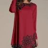 Nanu Dark Red & Black Floral Long-Sleeve Tunic - Women