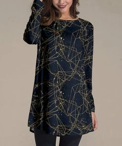 Nanu Navy & Yellow Geometric Lines Long-Sleeve Tunic - Women & Plus