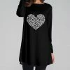 Nanu Black & White Leopard Heart Long-Sleeve Tunic - Women & Plus