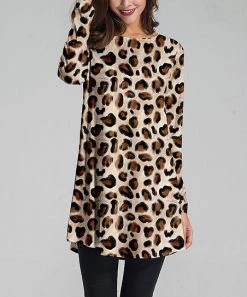 Nanu Black & Brown Leopard Long-Sleeve Tunic - Women