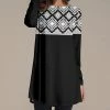 Nanu Black & White Contrast Geometric Long-Sleeve Tunic - Women & Plus