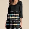 Nanu Black & Taupe Geometric Three-Quarter Sleeve Empire-Waist Tunic - Women & Plus