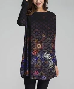 Nanu Black Floral Long-Sleeve Tunic - Women & Plus