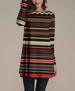 Nanu Black & Red Geometric Stripe Long-Sleeve Swing Tunic - Women & Plus