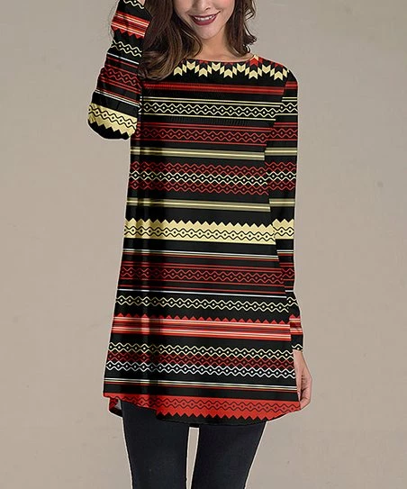 Nanu Black & Red Geometric Stripe Long-Sleeve Swing Tunic - Women & Plus 1 Nanu Black & Red Geometric Stripe Long-Sleeve Swing Tunic - Women & Plus