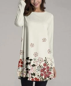 Nanu Cream Floral Long Sleeve Tunic - Plus