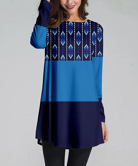 Nanu Navy & Blue Geometric Color Block Long-Sleeve Tunic - Women & Plus 1 Nanu Navy & Blue Geometric Color Block Long-Sleeve Tunic - Women & Plus