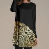 Nanu Black & Gold Abstract Long-Sleeve Tunic - Women