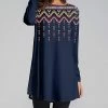 Nanu Dark Blue & Red Geometric Long-Sleeve Tunic - Women & Plus