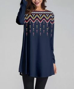 Nanu Dark Blue & Red Geometric Long-Sleeve Tunic - Women & Plus