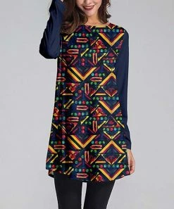 Nanu Dark Blue & Mustard Geometric Long Sleeve Tunic - Women & Plus