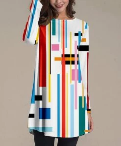Nanu White & Jewel-Tone Color Block Bar Long-Sleeve Tunic - Plus