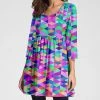 Nanu Pink Neon Geometric Three-Quarter Sleeve Empire-Waist Tunic - Women & Plus