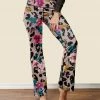 Nanu Black & Pink Flowers Leopard Flared Yoga Pants - Women