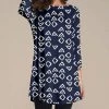 Nanu Dark Blue & White Geometric Three-Quarter Sleeve Tunic - Women & Plus