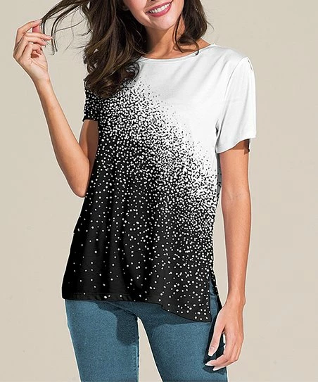 Nanu Black & White Gradient Ramp Slit-Sleeve Split-Hem Tunic - Women 1 Nanu Black & White Gradient Ramp Slit-Sleeve Split-Hem Tunic - Women