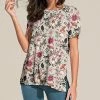 Nanu Ivory Floral Slit-Sleeve Split-Hem Tunic - Plus