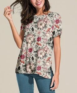 Nanu Ivory Floral Slit-Sleeve Split-Hem Tunic - Plus