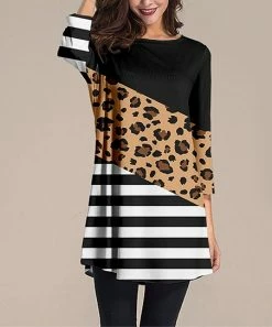 Nanu Black & White Leopard Stripe Three-Quarter Sleeve Tunic - Plus