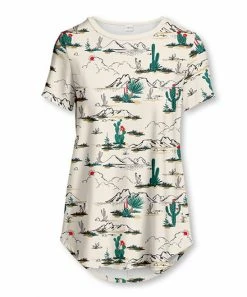 Nanu Cream & Green Cactus Curved-Hem Tee - Women