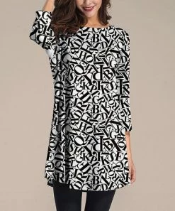 Nanu Black & White Letter Three-Quarter Sleeve Tunic - Plus