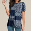 Nanu Dark Blue Patchwork Slit-Sleeve Split-Hem Tunic - Women