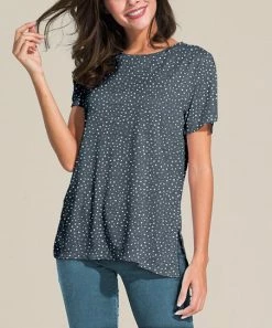 Nanu Dark Gray & White Polka Dot Slit-Sleeve Split-Hem Tunic - Women