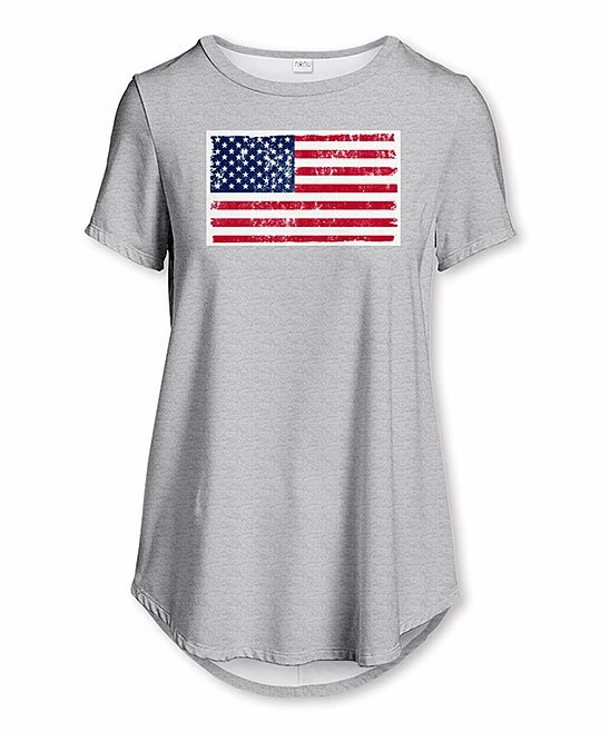 Nanu Heather Gray & Red Stars & Stripes Curved-Hem Tee - Plus 1 Nanu Heather Gray & Red Stars & Stripes Curved-Hem Tee - Plus