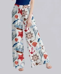 Nanu White & Blue Boat Anchor 'Sea' Palazzo Pants - Women