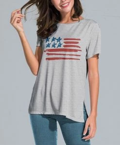 Nanu Heather Gray & Red Stars & Stripes Slit-Sleeve Split-Hem Tunic - Women