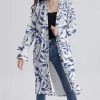 Nanu White & Blue Leaves Ruffle-Sleeve Open Cardigan - Women