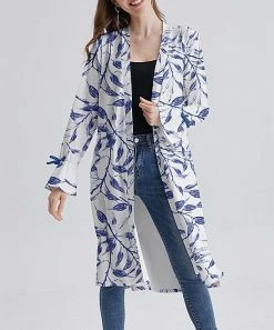 Nanu White & Blue Leaves Ruffle-Sleeve Open Cardigan - Women