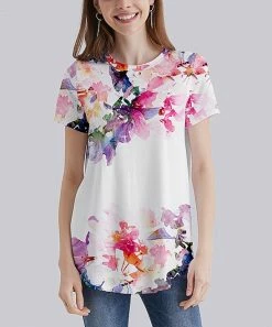 Nanu White & Purple Floral Curved-Hem Tee - Women