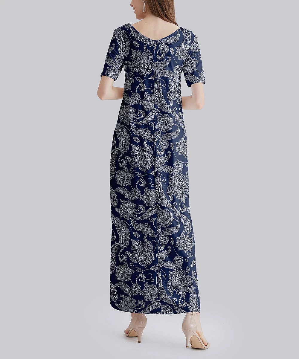 Nanu Navy Paisley V-Neck Short Sleeve Maxi Dress - Plus 2 Nanu Navy Paisley V-Neck Short Sleeve Maxi Dress - Plus - Image 2