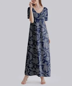 Nanu Navy Paisley V-Neck Short Sleeve Maxi Dress - Plus