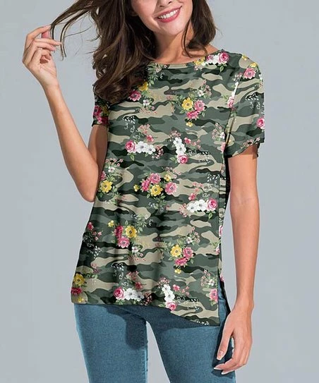 Nanu Green & Pink Floral Camo Slit-Sleeve Split-Hem Tunic - Plus 1 Nanu Green & Pink Floral Camo Slit-Sleeve Split-Hem Tunic - Plus