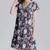 Nanu Purple & White Floral Short-Sleeve Ruffle-Hem Dress - Women