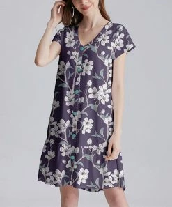 Nanu Purple & White Floral Short-Sleeve Ruffle-Hem Dress - Women