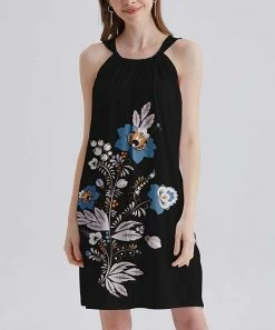 Nanu Black & Blue Floral Ruched-Neck Sleeveless Tunic Dress - Plus