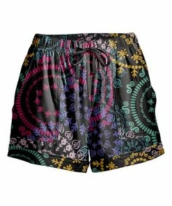 Nanu Black & Pink Colorful Mandalas Drawstring Pocket Cuffed-Hem Shorts - Plus