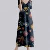 Nanu Dark Blue & Orange Floral V-Neck Short-Sleeve Maxi Dress - Plus