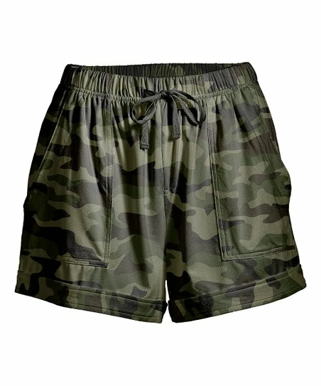 Nanu Green Camouflage Drawstring Cuffed-Hem Shorts - Plus 1 Nanu Green Camouflage Drawstring Cuffed-Hem Shorts - Plus